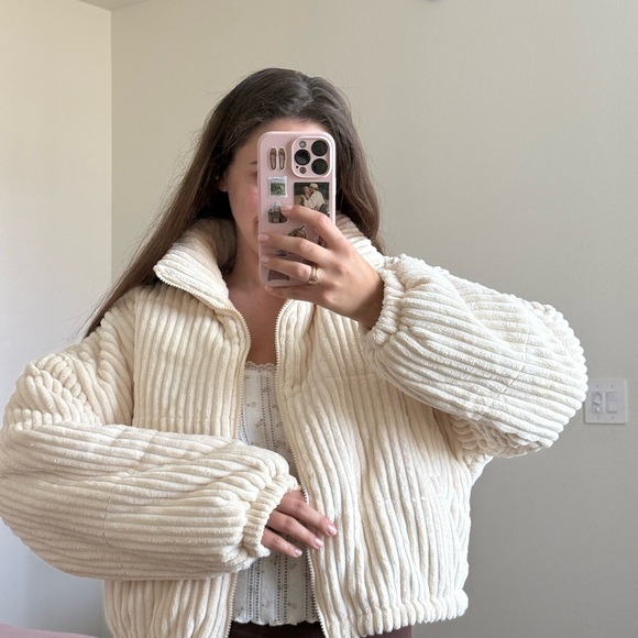 Cream Ribbed Zip-Up Jacket - Picture 4 of 4